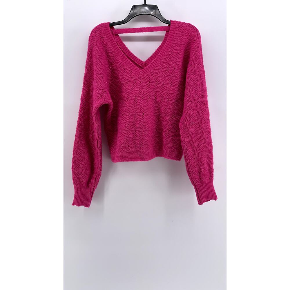 PINK ROSE Women's Pink Double V-Neck Knit Sweater SZ L